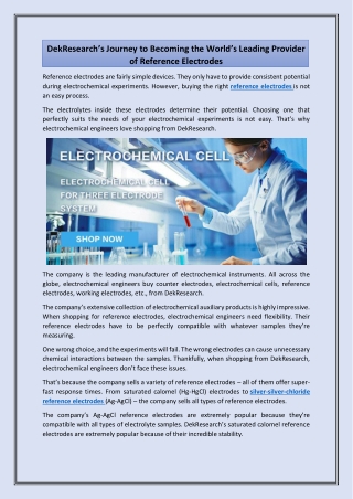 DekResearch’s Journey to Becoming the World’s Leading Provider of Reference Electrodes