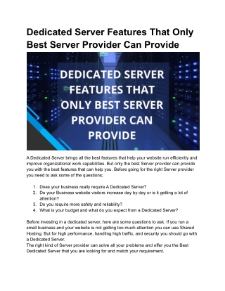 Dedicated Server Features That Only Best Server Provider Can Provide