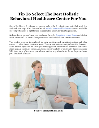 Tip To Select The Best Holistic Behavioral Healthcare Center For You