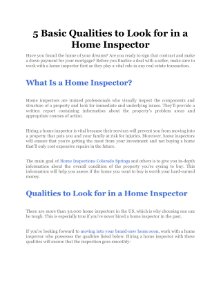 5 Basic Qualities to Look for in a Home Inspector