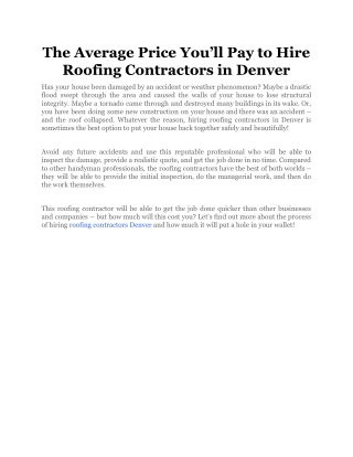 The Average Price You’ll Pay to Hire Roofing Contractors in Denver