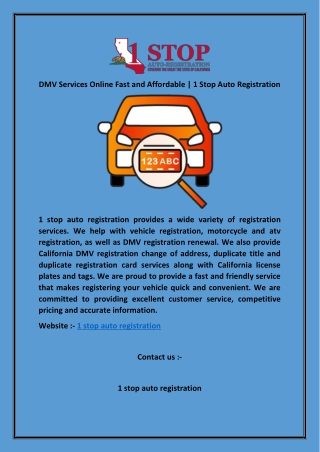 DMV Services Online Fast and Affordable | 1 Stop Auto Registration