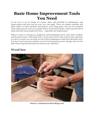 Basic Home Improvement Tools You Need