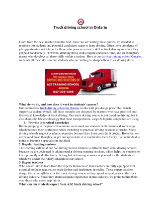 Truck driving school in Ontario