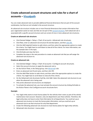 Create advanced account structures and rules for a chart of accounts –Visualpath