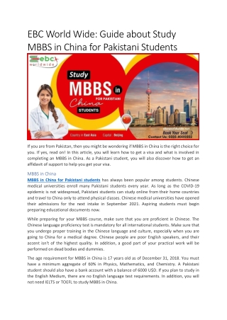 EBC World Wide: Guide about Study MBBS in China for Pakistani Students