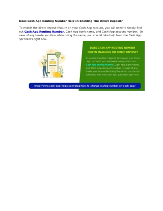 Does Cash App Routing Number Help In Enabling The Direct Deposit?
