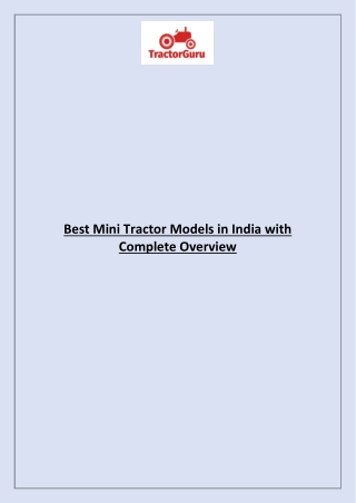 Best Mini Tractor Models in India with Complete Overview