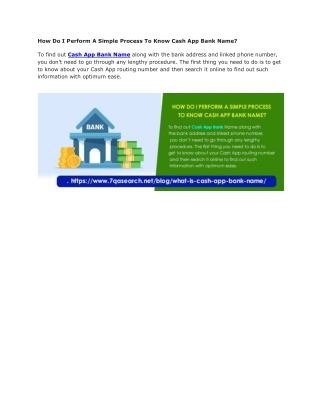 How Do I Perform A Simple Process To Know Cash App Bank Name?