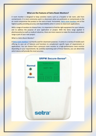 What are the Features of Setra Room Monitors