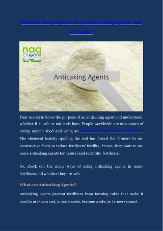 What Is The Purpose Of An Anti Caking Agent?