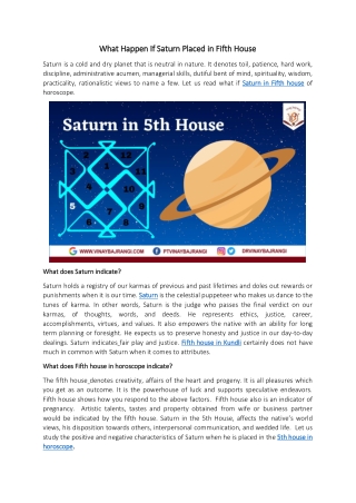 What Happens If Saturn Placed in Fifth House