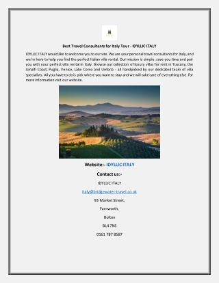 Best Travel Consultants for Italy Tour - IDYLLIC ITALY