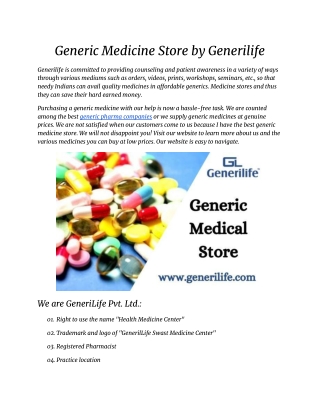 Generic Medicine Store by Generilife