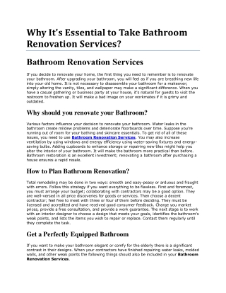 To Ensure Rapid Resale - Get Bathroom Renovation Services