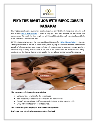 Find the right job with Bipoc Jobs in Canada