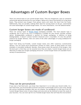 Advantages of Custom Burger Boxes