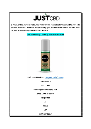 Cbd Pain Relief Cream  Justcbdstore.com