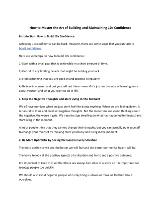 How to Master the Art of Building and Maintaining 10x Confidence