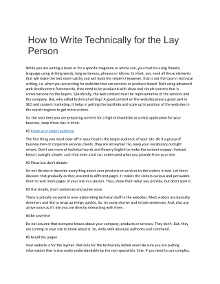 How to Write Technically for the Lay Person