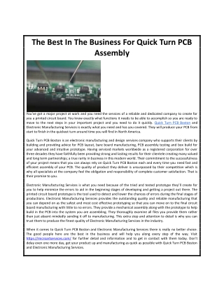 The Best In The Business For Quick Turn PCB Assembly