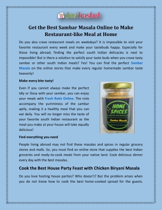 Get the Best Sambar Masala Online to Make Restaurant-like Meal at Home