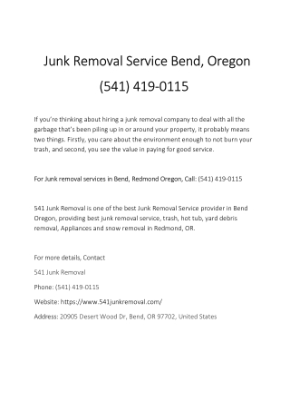 Junk Removal Service Bend, Oregon