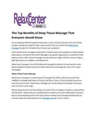 The Top Benefits of Deep Tissue Massage That Everyone should Know