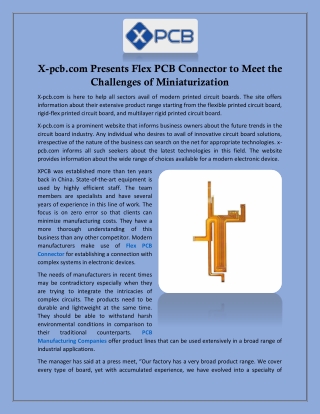 X-pcb.com Presents Flex PCB Connector to Meet the Challenges of Miniaturization