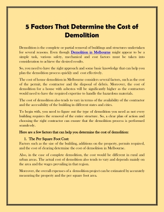 5 Factors That Determine the Cost of Demolition