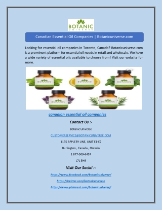 Canadian Essential Oil Companies | Botanicuniverse.com