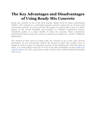 The Key Advantages and Disadvantages of Using Ready Mix Concrete