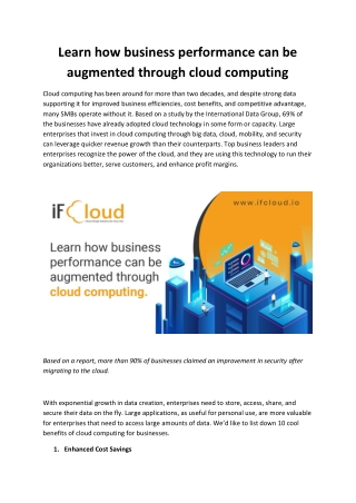 Learn how business performance can be augmented through cloud computing