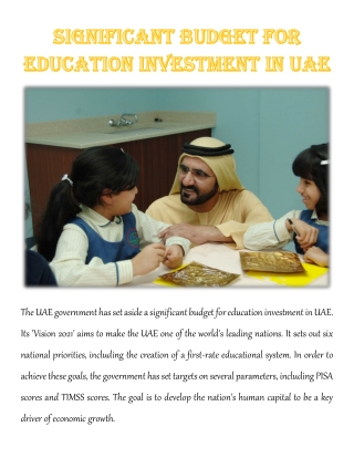 Significant Budget for Education Investment In UAE