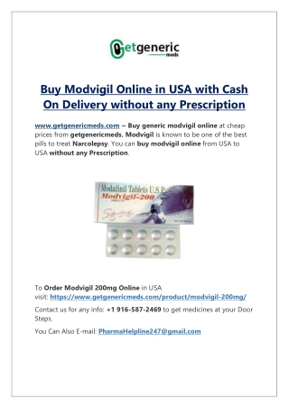 Buy Modvigil Online in USA with Cash On Delivery without any Prescription