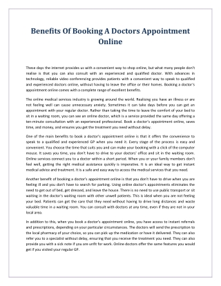 Benefits Of Booking A Doctors Appointment Online