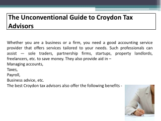 The Unconventional Guide to Croydon Tax Advisors