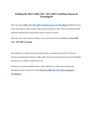 Finding the Best CSIR-UGC  NET_JRF Coaching Classes in Chandigarh