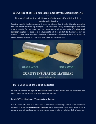 Useful Tips That Help You Select A Quality Insulation Material