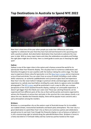 Top Destinations in Australia to Spend NYE 2022