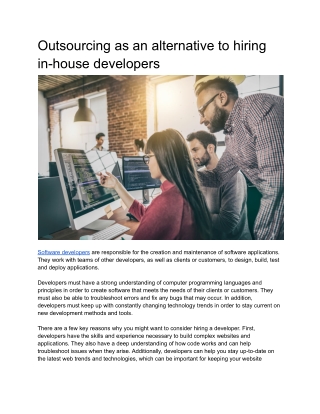 Outsourcing as an alternative to hiring in-house developers