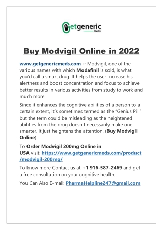 Buy Modvigil Online in 2022
