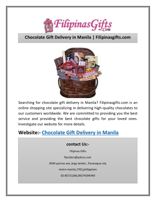 Chocolate Gift Delivery in Manila | Filipinasgifts.com