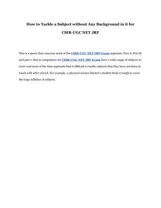 How to Tackle a Subject without Any Background in it for CSIR-UGC NET JRF