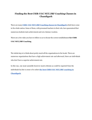 Finding the Best CSIR-UGC  NET_JRF Coaching Classes in Chandigarh