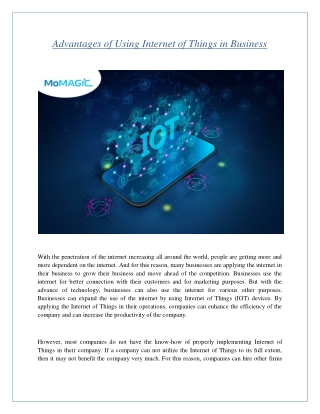 Advantages of Using Internet of Things in Business