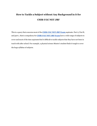 How to Tackle a Subject without Any Background in it for CSIR-UGC NET JRF