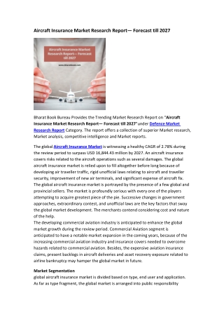 Aircraft Insurance Market Research Report— Forecast till 2027