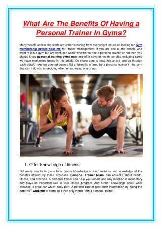 What Are The Benefits Of Having a Personal Trainer In Gyms