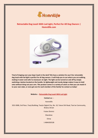 Retractable Dog Leash With Led Light, Perfect for All Dog Owners | Homnilife.com